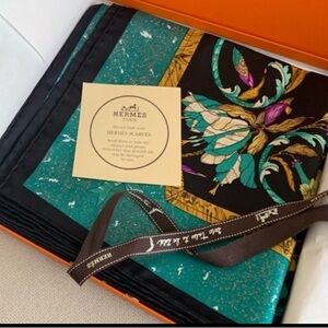 Hermes 100% Silk scarf, bird motif. Full inclusion.